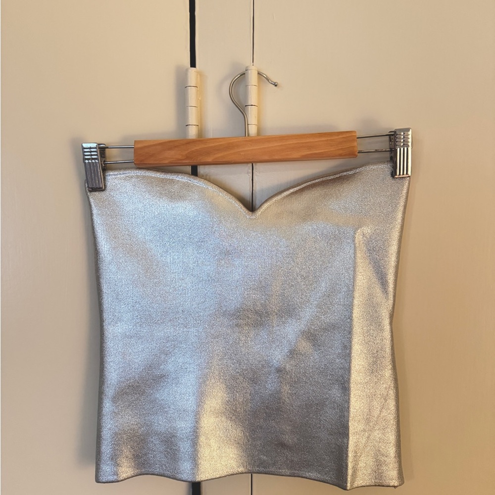 Zara Silver Bustier Strapless Top